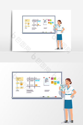 开学季老师黑板前讲课矢量元素图片