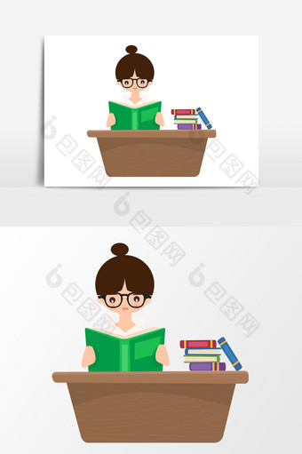 女孩书本桌子元素图片