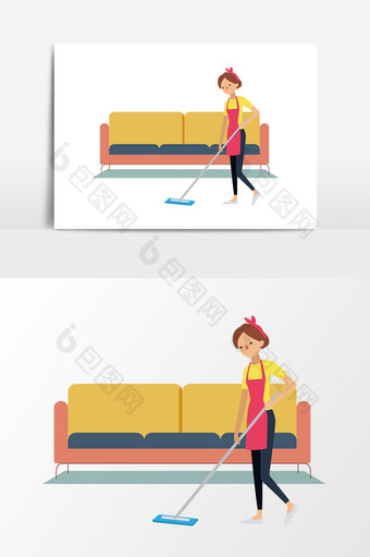 妇女拖地沙发元素图片