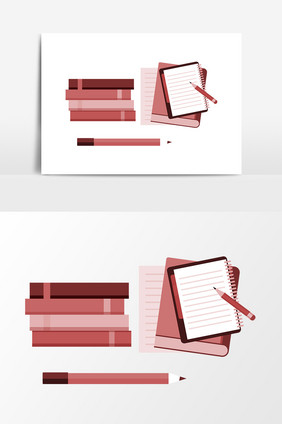红色书本铅笔元素