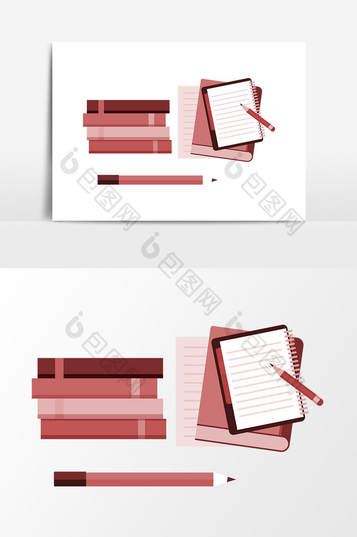 红色书本铅笔元素