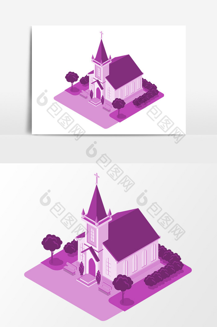 紫色建筑立体元素