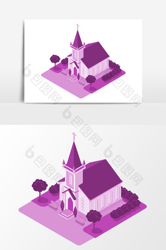 紫色建筑立体元素图片