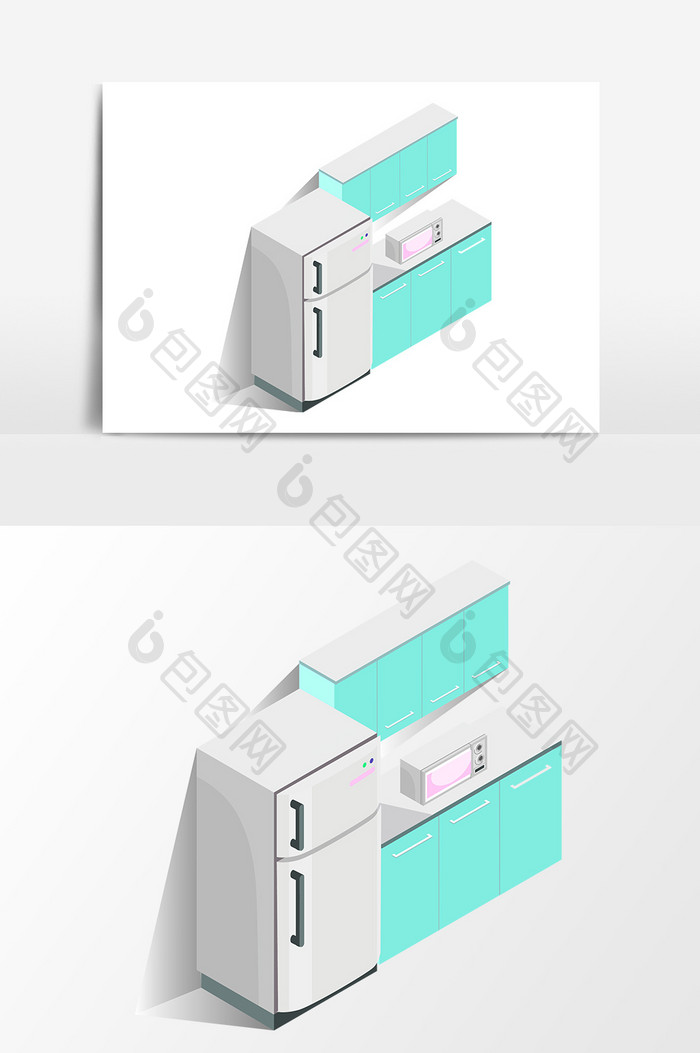 蓝绿色冰箱柜子元素