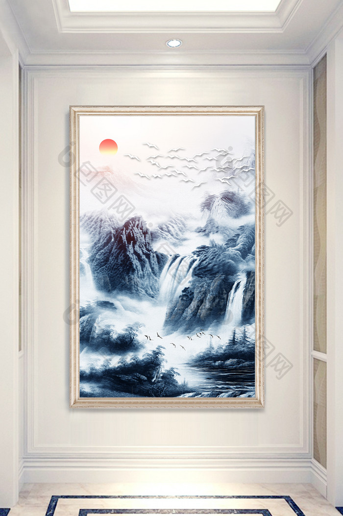 新中式意境山水风景画玄关装饰画