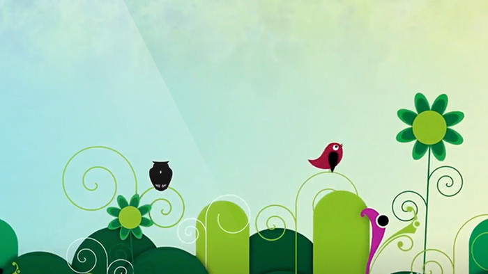 卡通动画合成小鸟植物动态背景视频