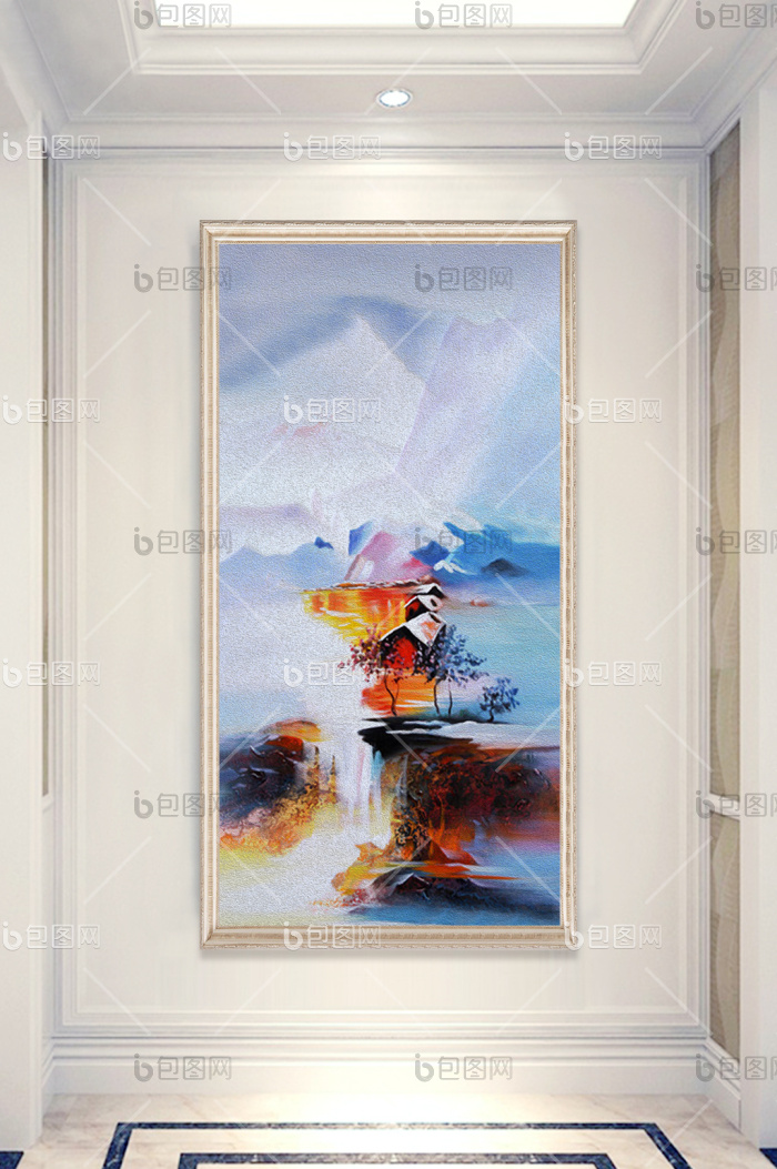 【现代油画抽象风景玄关装饰画】图片下载-包图网