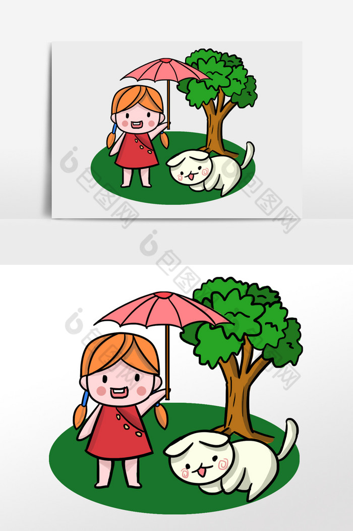 小女孩撑伞插画图片图片