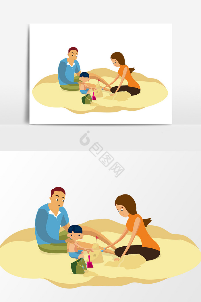 家人沙滩玩耍图片