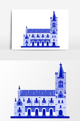 手绘扁平化蓝色欧式建筑设计矢量素材