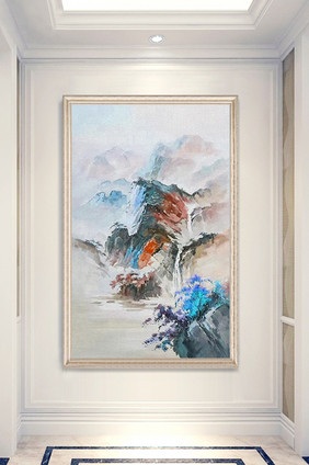 现代简约手绘抽象油画山水风景玄关画