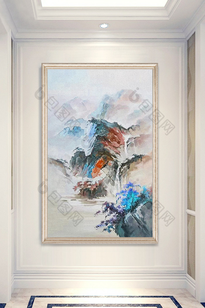 现代简约手绘抽象油画山水风景玄关画