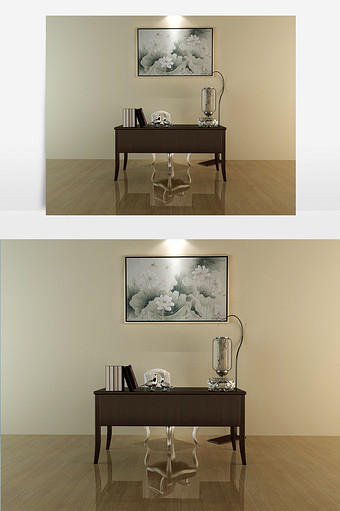 新中式风格桌椅落地灯组合图片