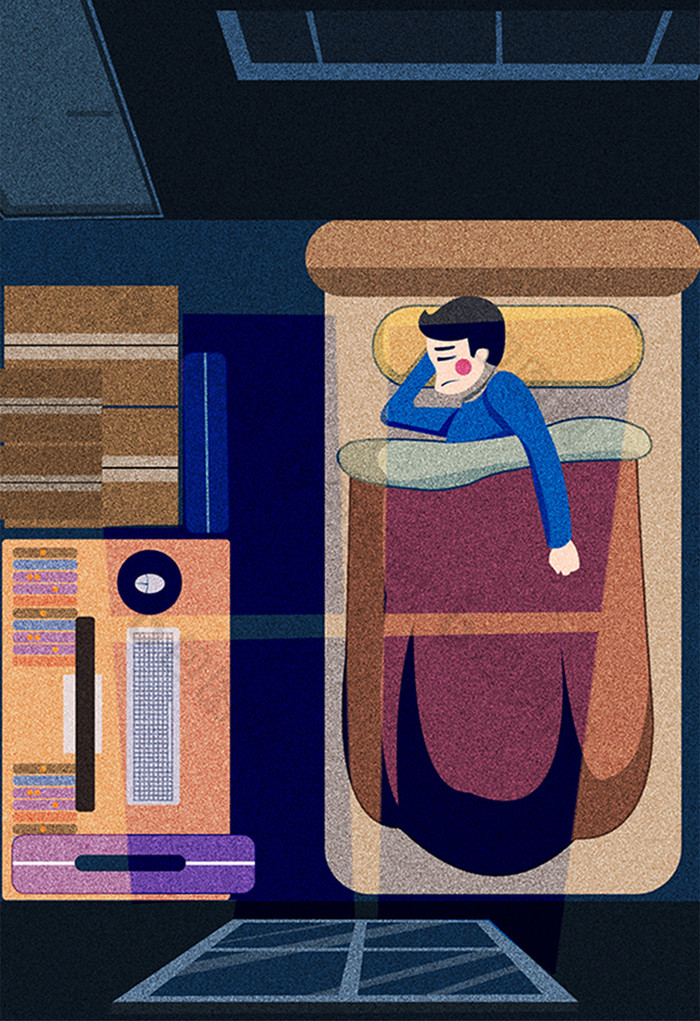 彩色青年大城市蜗居生活插画图片