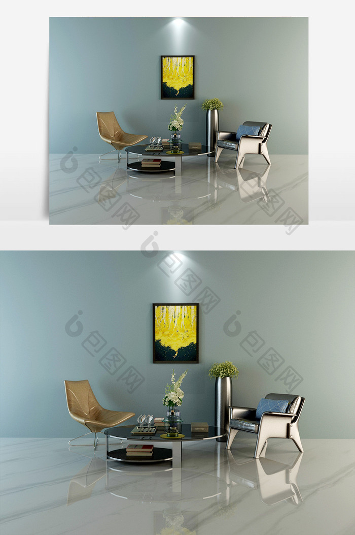 现代简约风格沙发和茶几组合模型