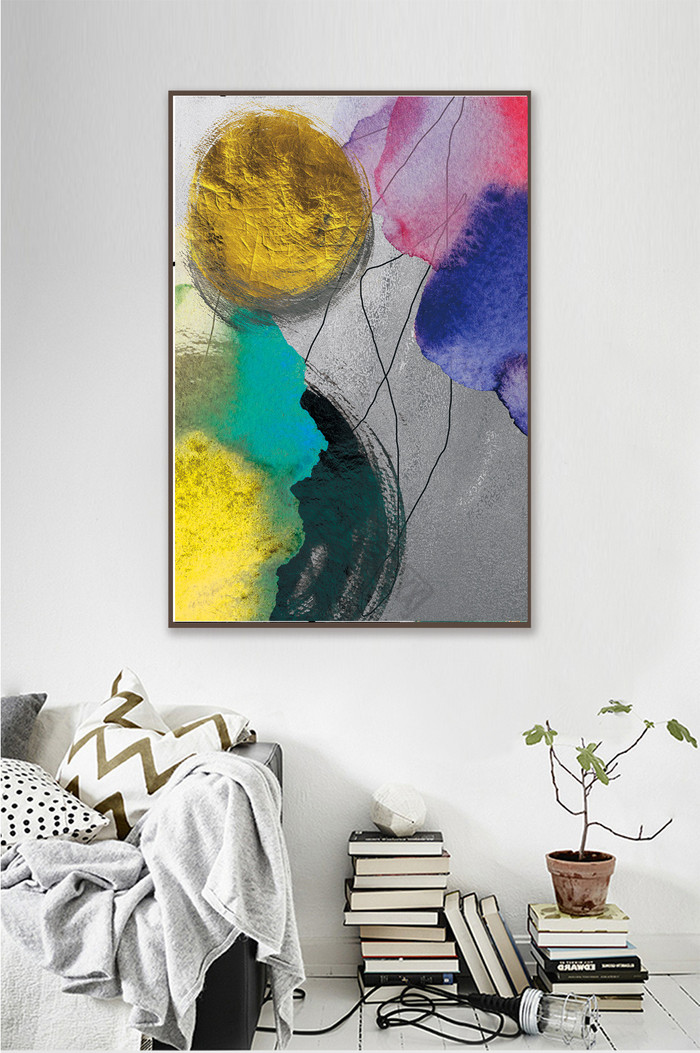 现代中式抽象艺术装饰画北欧简约无框画