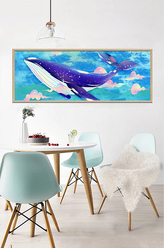 现代简约浮雕唯美鲸鱼横向装饰画图片