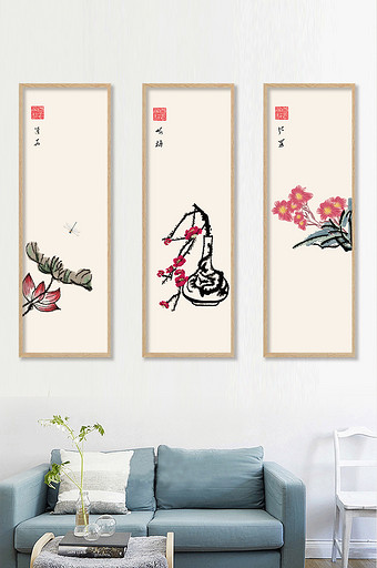文艺大气中国风水墨淡彩植物花卉书房装饰画图片