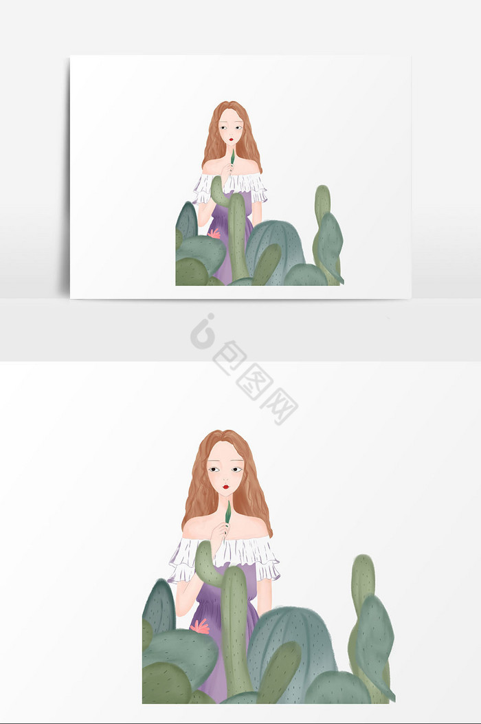 女孩植物插画图片