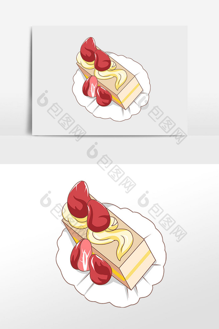 手绘烘焙草莓蛋糕插画元素