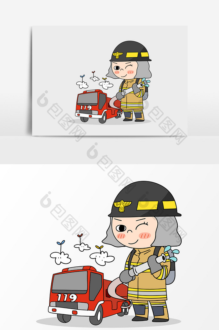 手绘卡通消防队员元素