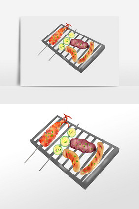 手绘美食食物烤串插画元素
