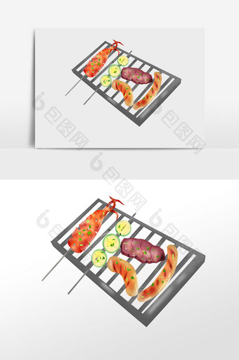 手绘美食食物烤串插画元素图片