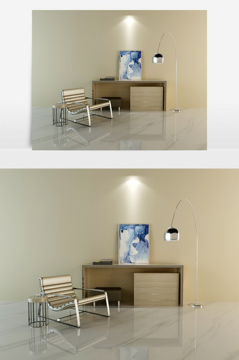 现代风格桌椅和落地灯组合图片