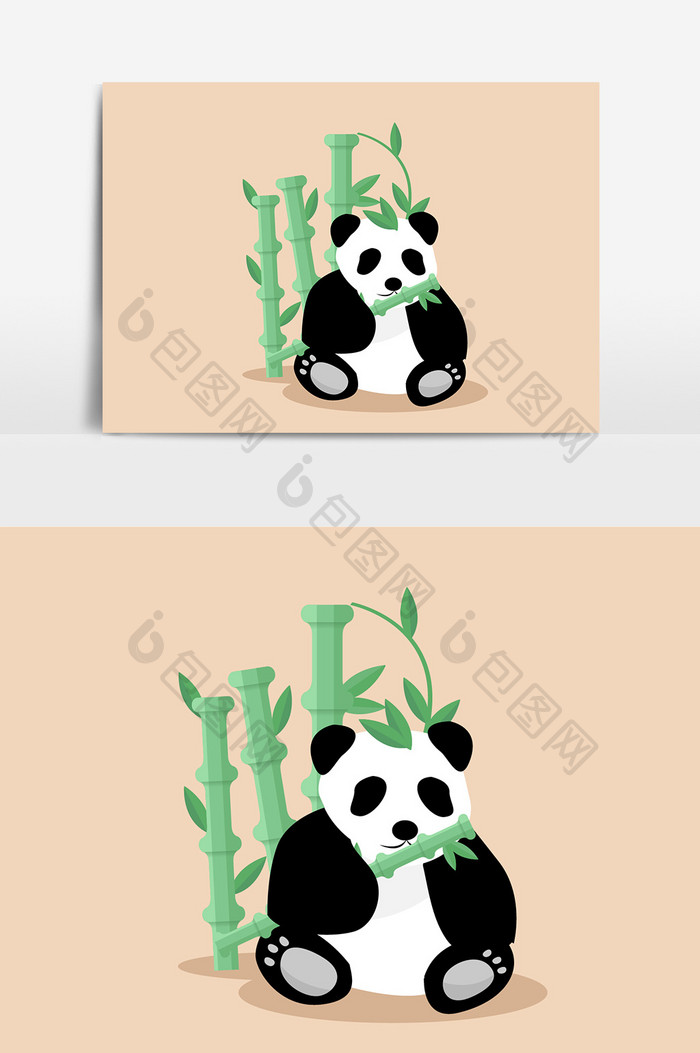 手绘卡通熊猫吃竹子元素