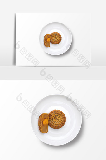 白色盘子里的中秋月饼PSD元素图片