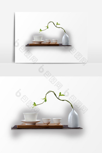 房产花瓶茶文化元素PSD图片