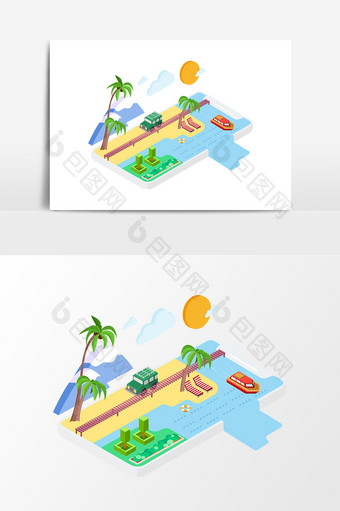 2.5D元素沙滩旅游度假设计图片