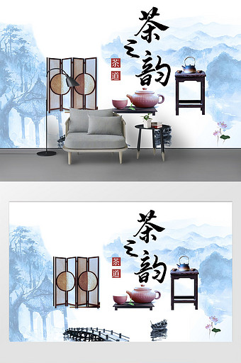 传统中式茶魂茶楼茶馆工装背景墙图片