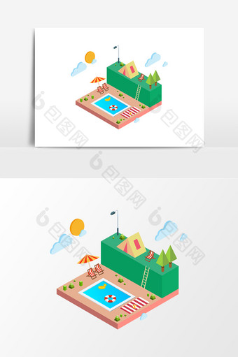 2.5D元素游泳池游玩设计图片