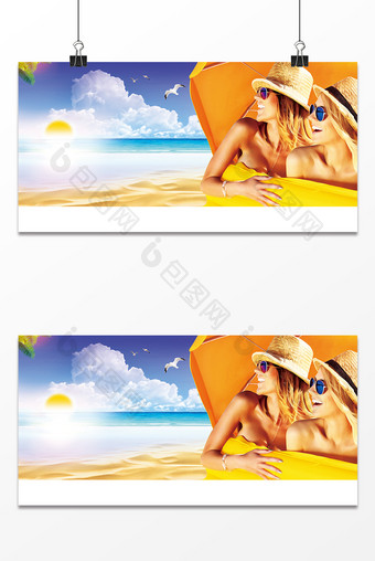 夏日海滩旅游美女广告设计背景图图片
