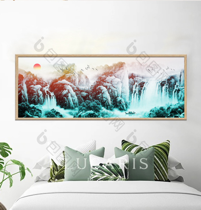 新中式意境唯美山水风景装饰画-新中式意境唯美山水风景装饰画效果图-【包图网】
