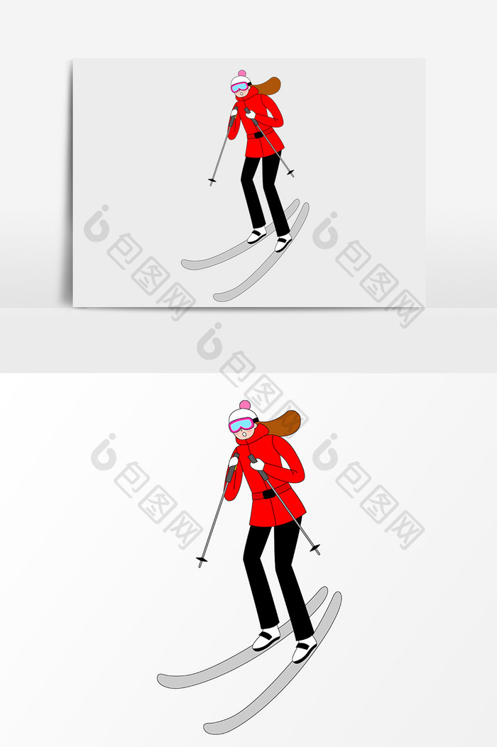 手绘卡通滑雪元素