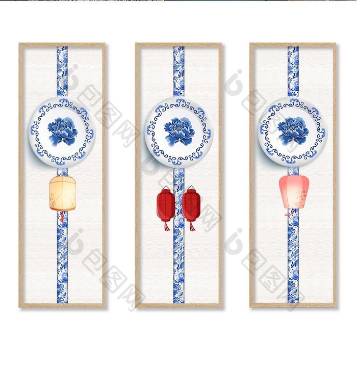 新中式青花瓷中国风古代装饰画背景墙