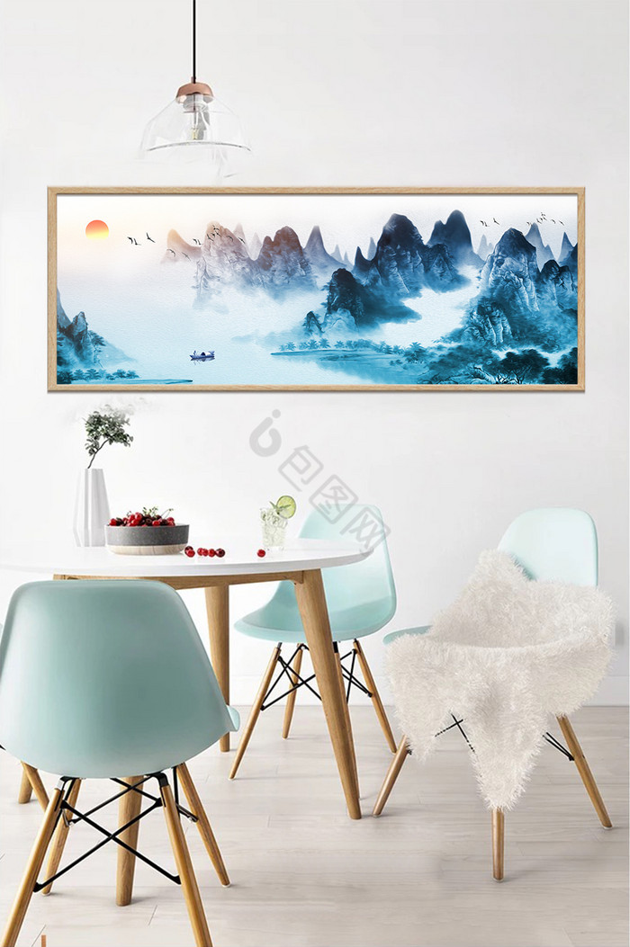 新中式水墨意境山水风景装饰画图片