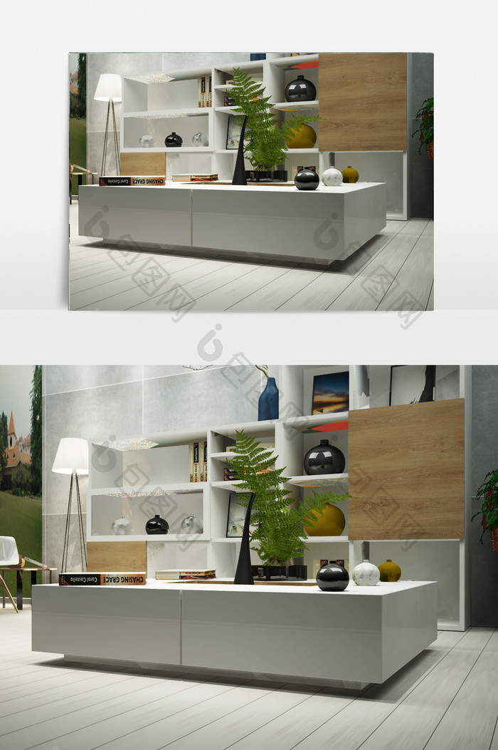 客厅个性白色茶座家具模型