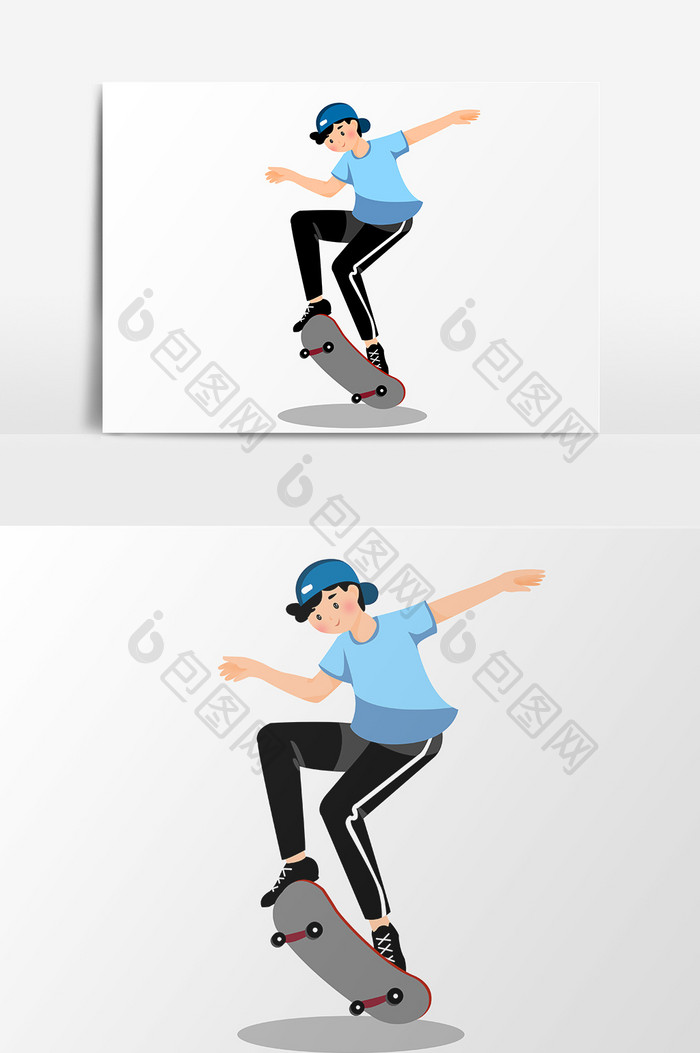 玩滑板的少年运动手绘人物设计