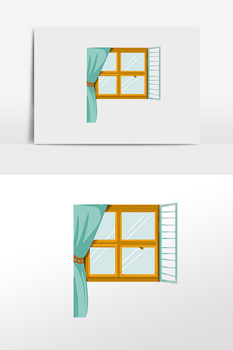 清新窗户窗帘插画素材图片