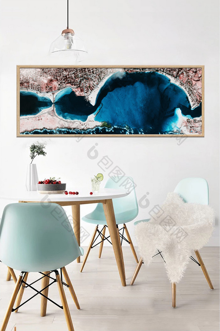 北欧蓝色湖面艺术抽象装饰画素材背景墙
