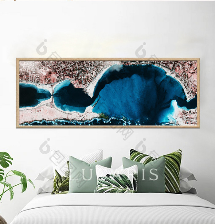 北欧蓝色湖面艺术抽象装饰画素材背景墙
