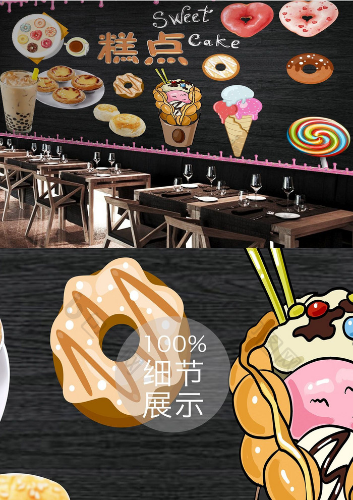 冰淇淋雪糕咖啡店奶茶店餐厅背景装饰墙