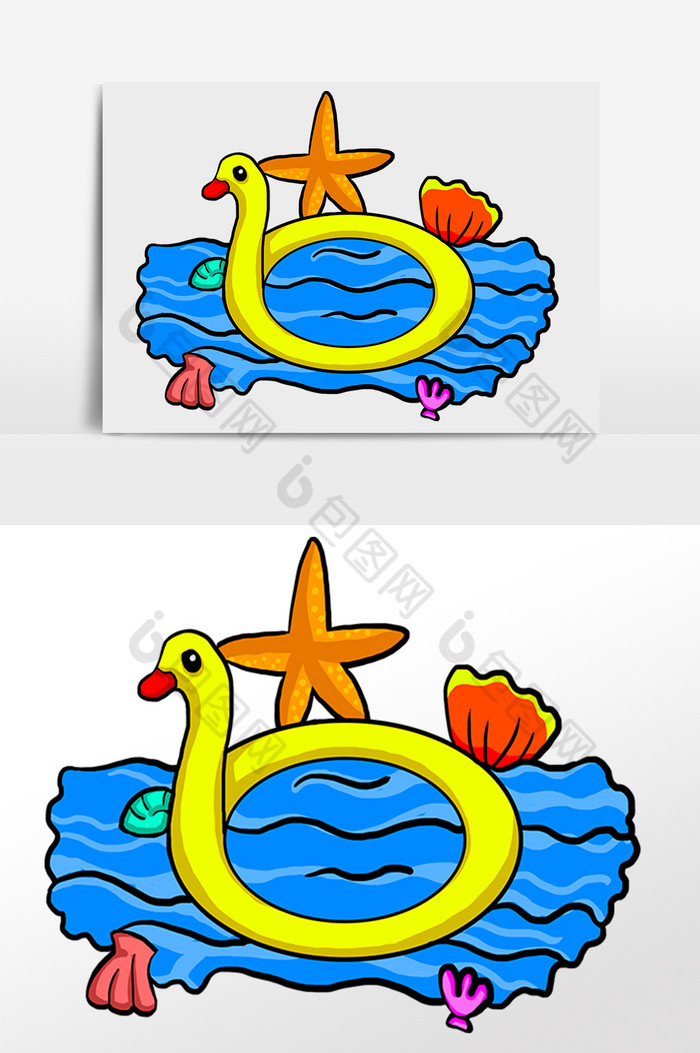 海滩海水贝壳游泳圈插画