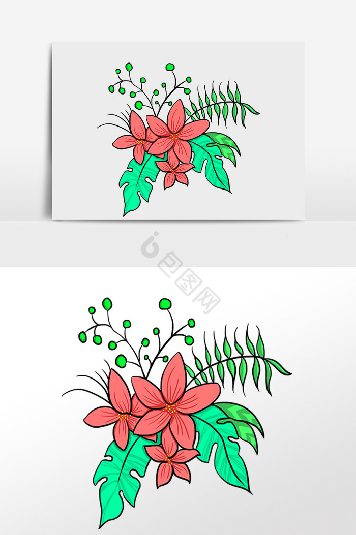 沙滩热带植物花插画图片