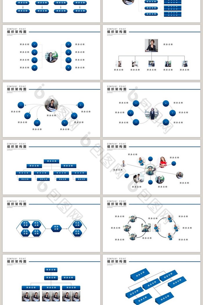 蓝色大气公司组织架构图PPT模板