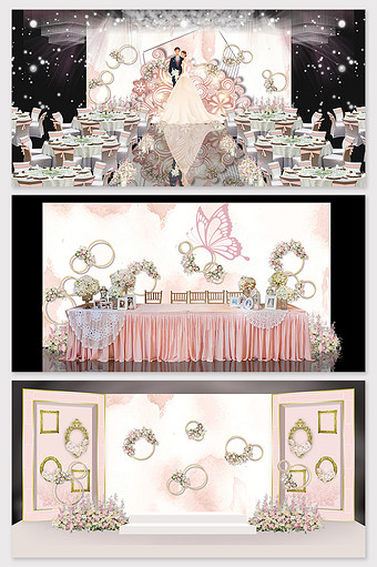 粉色唯美花环设计婚礼模型效果图图片