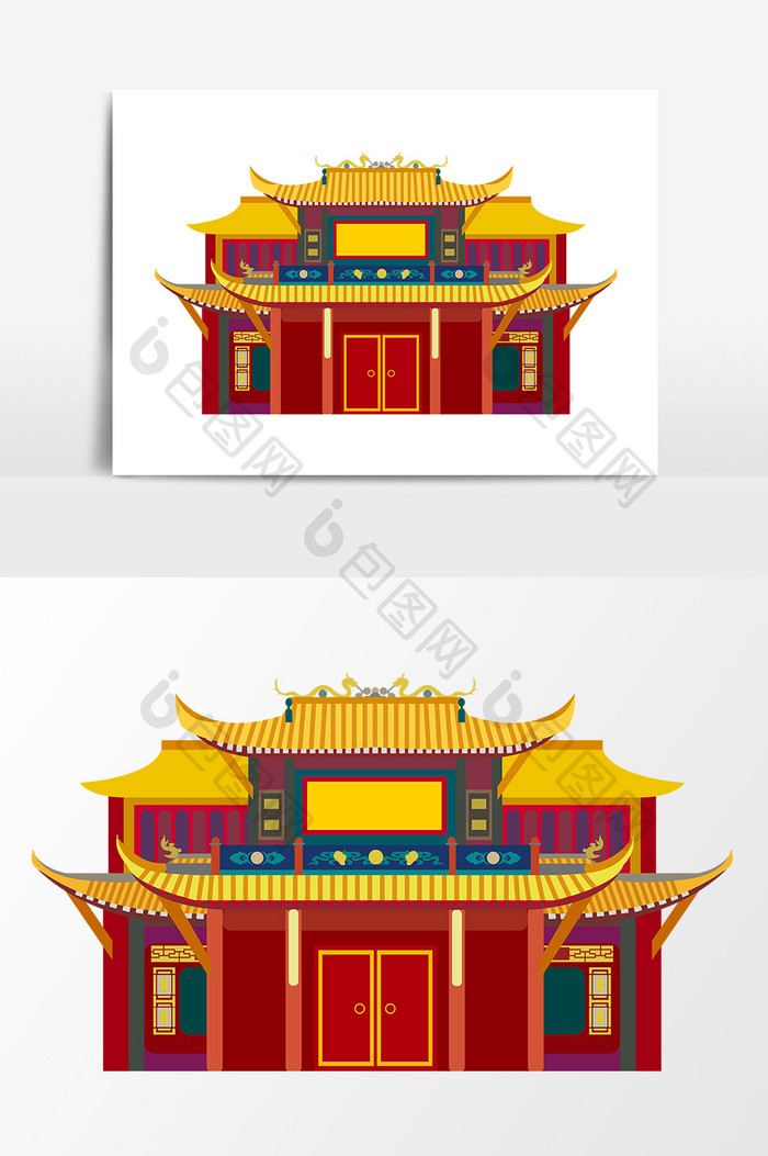 扁平化古建筑设计矢量素材